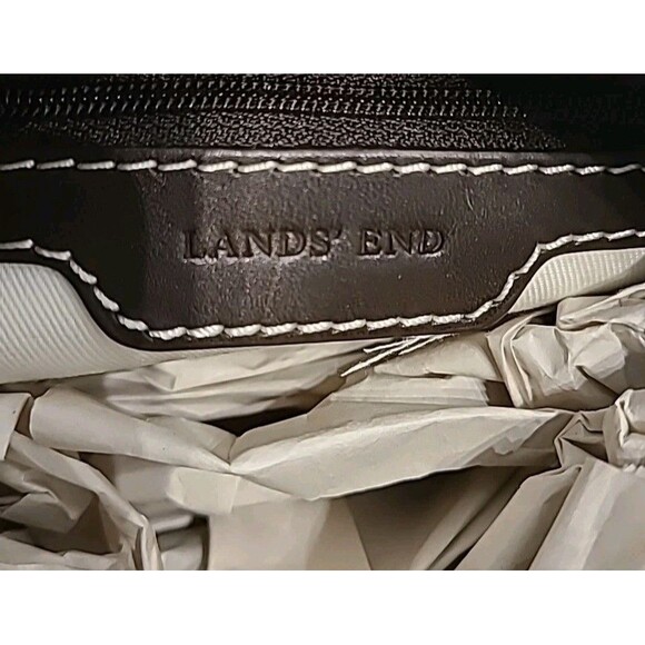 Vintage New Lands End Beige Canvas Crossbody Purse W/BROWN Leather Strap Trim - Picture 8 of 8